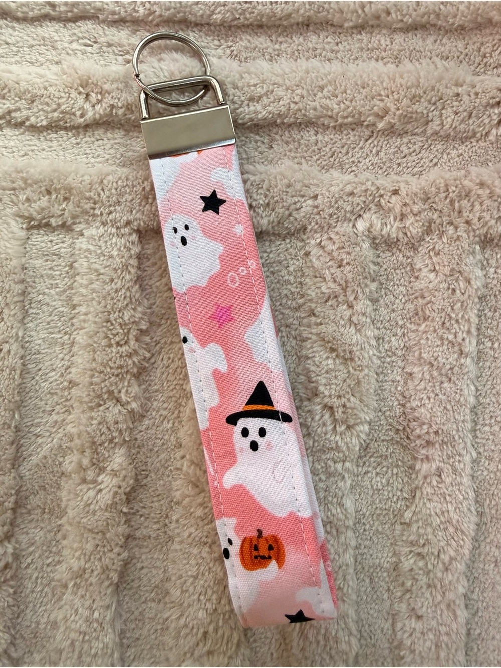 Pink Halloween Ghost Wrist Strap Keyring